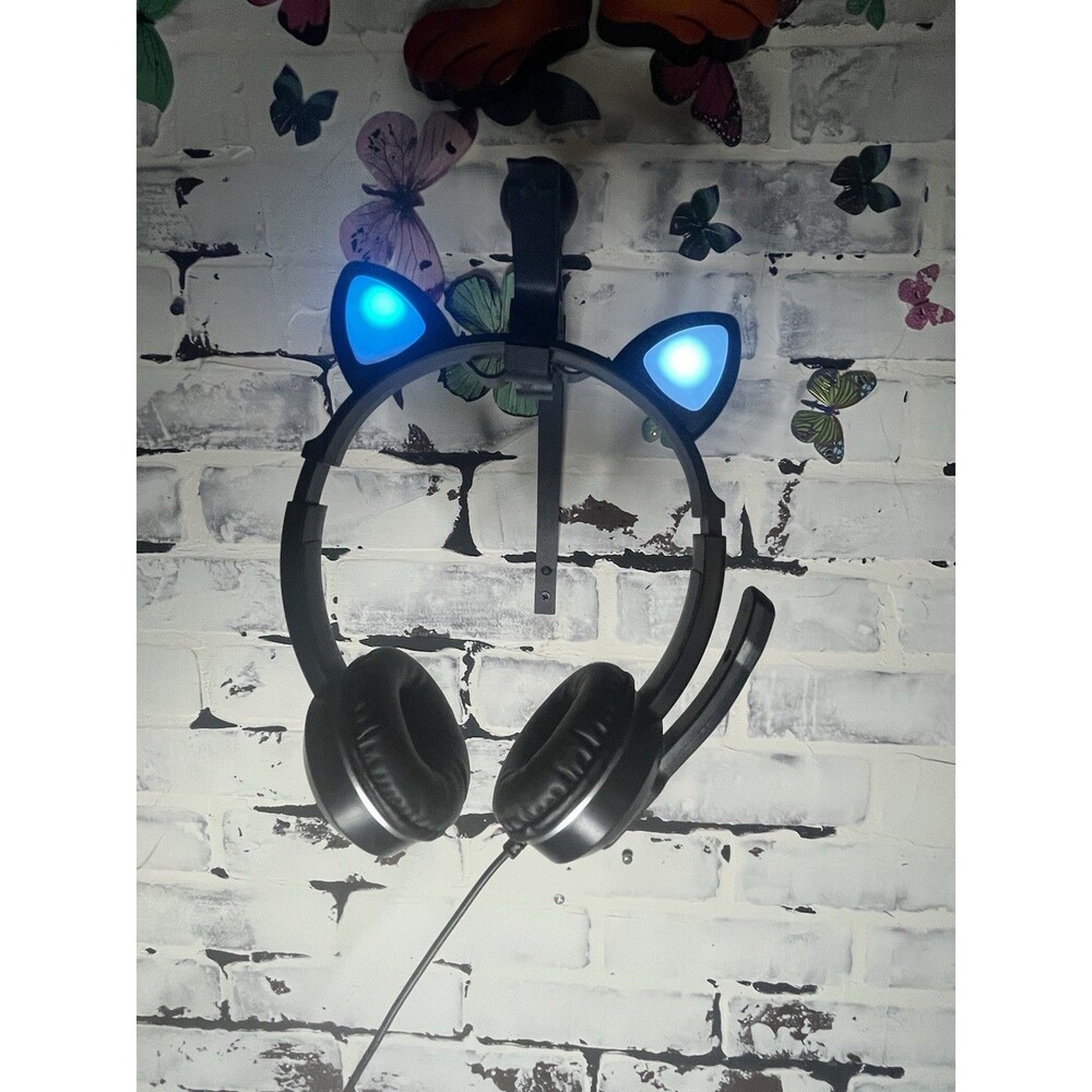 LED Cat Ear Gaming Headset RGB Wired w/ Mic 3.5mm PS4 PS5 PC Cute Kawaii Black